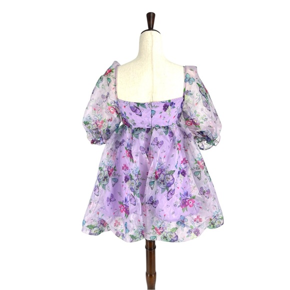 SHEIN Butterfly Floral Dress w/ Puff Sleeves | Extra Small - Picture 2 of 6